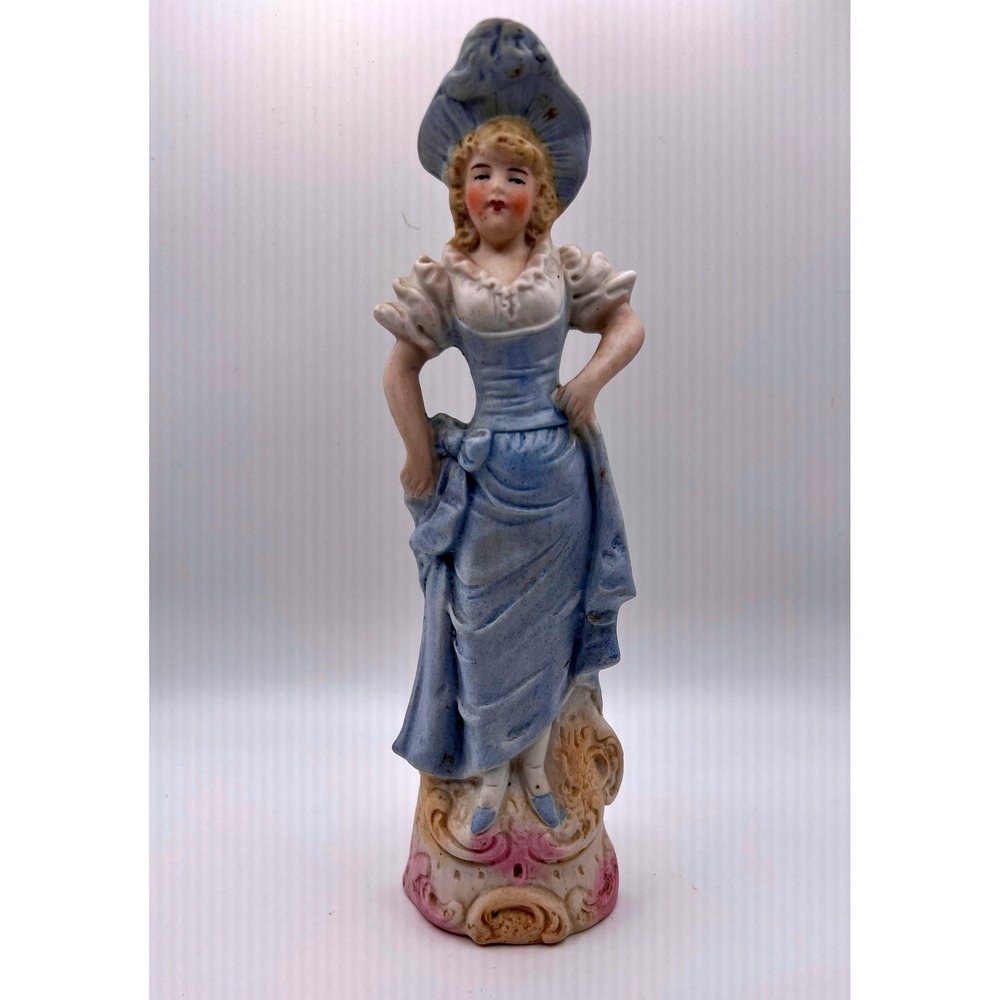 Antique Bisque Figurine 8.5" Victorian Lady Unglazed Good Hand Painted Decor